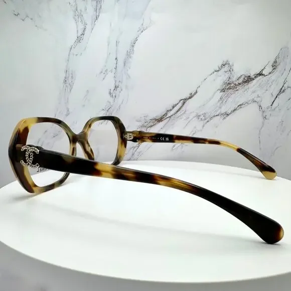 New CHANEL Eyeglasses Brown Gold Chain CC Square Acetate Womens - Picture 6 of 16